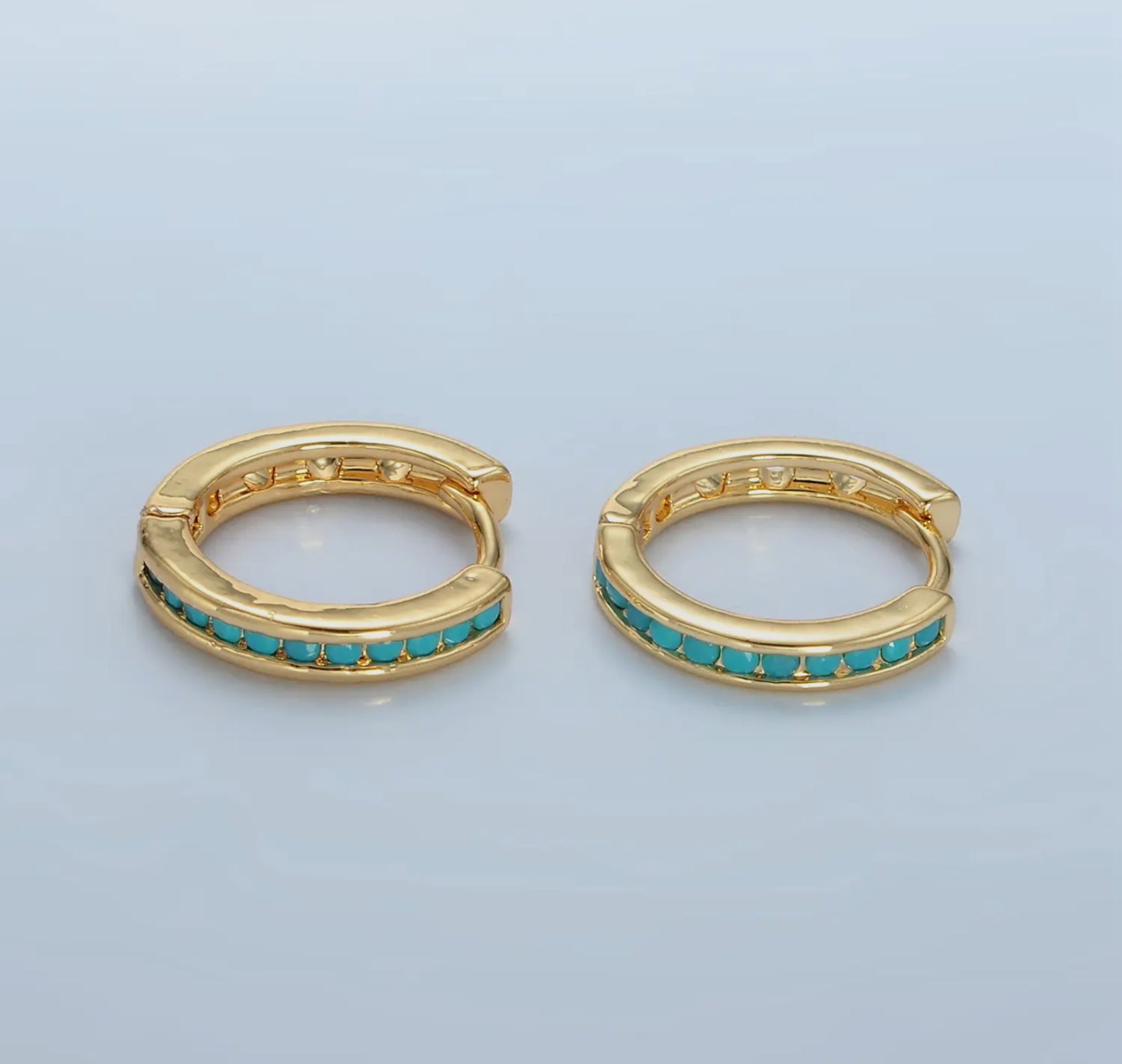 24K Gold Turquoise Huggie Earrings