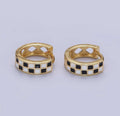 24K Gold Checkered Enamel Huggie Earring