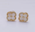 16K Gold Clover Micro Paved Stud Earrings in Gold & Silver